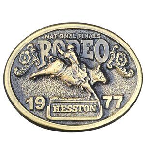 1977 NFR Rodeo Belt Buckle Bull Rider National Finals Hesston Cowboy 1970s